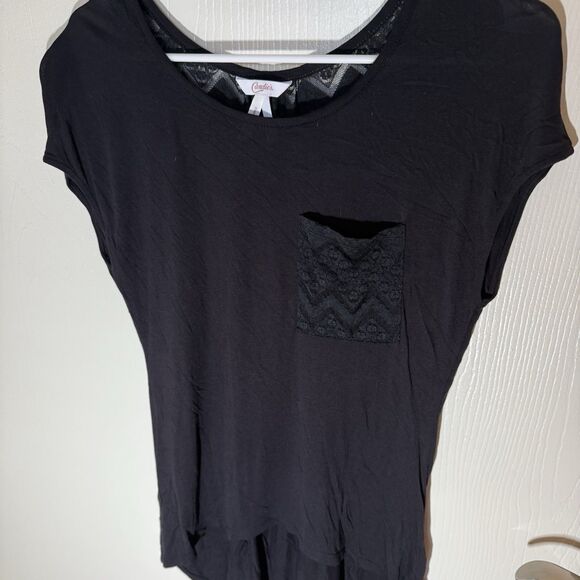 Candie’s Women’s Black V-Neck Top Lace Blouse Sexy Gothic Minimalist XS - Picture 3 of 8